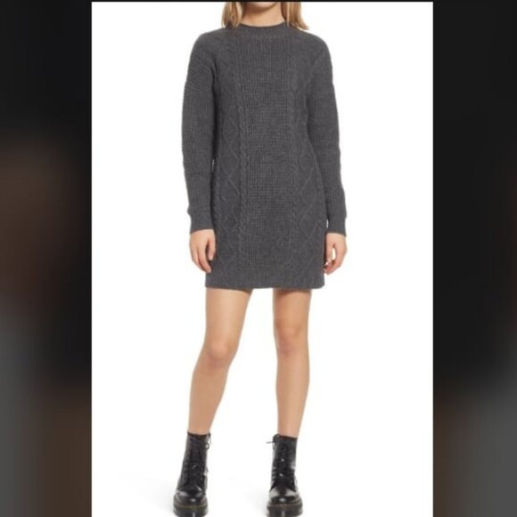 Nordstrom BP Cable Knit Waffle Weave Tunic Mini Sweater Dress Charcoal XS - Picture 1 of 7